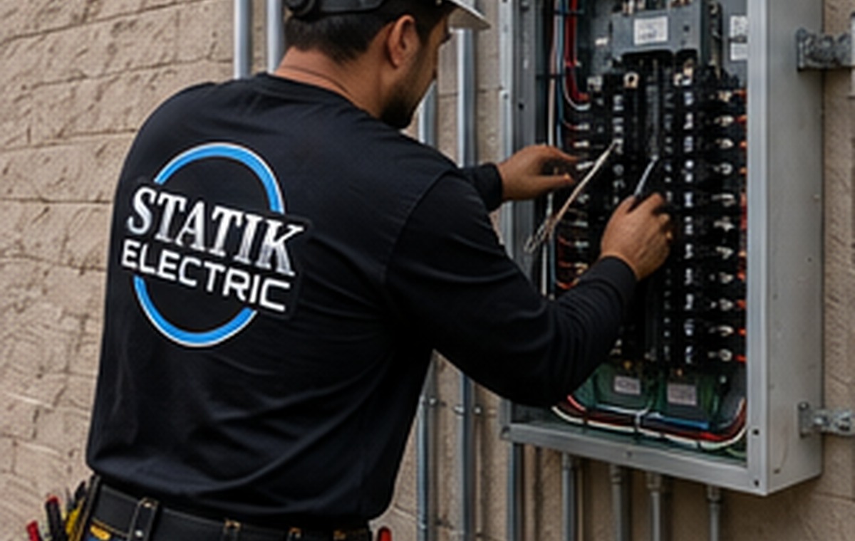 Electrician working on an electrical panel